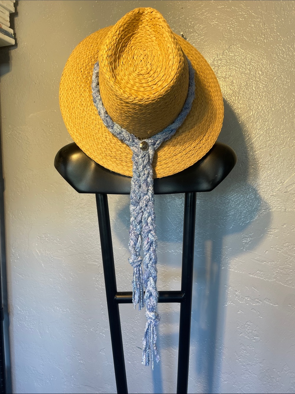 Adjustable Hand braided hat band ifhand dyed rayon yarns and nickel silver butto